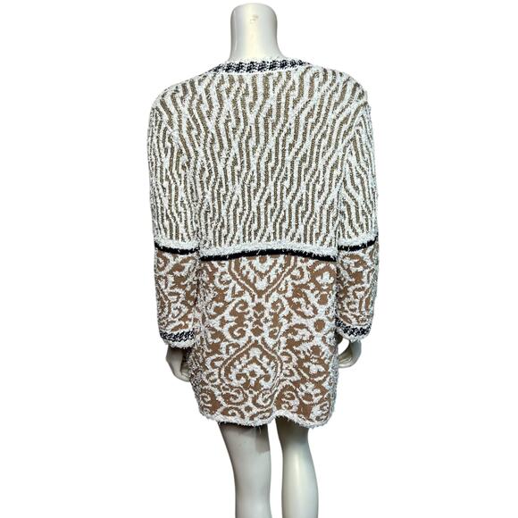 Chico's Luxury Textured Cardigan White Gold Bronze Open Front Size 2 Bouclé Knit - Picture 4 of 10